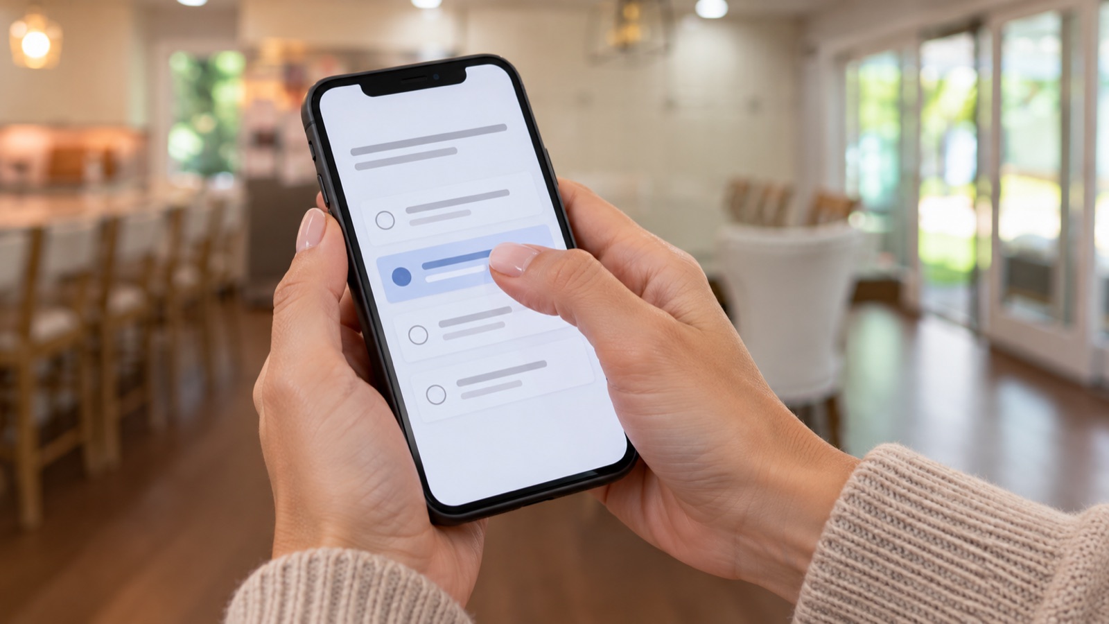 AI storyboard · Close-up: thumb tapping through answers