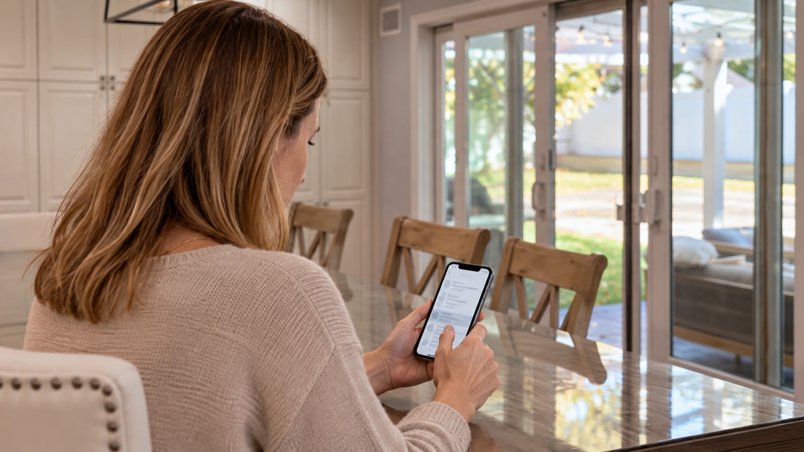 AI storyboard · Over-the-shoulder: screen visible, shallow focus (for screen replacement)