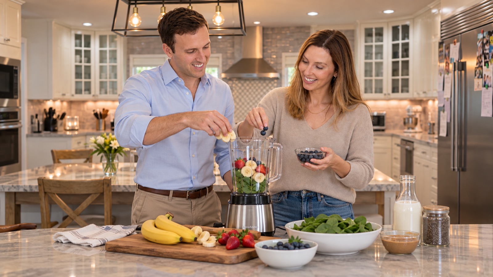 AI storyboard · Making smoothies together, morning texture in the kitchen