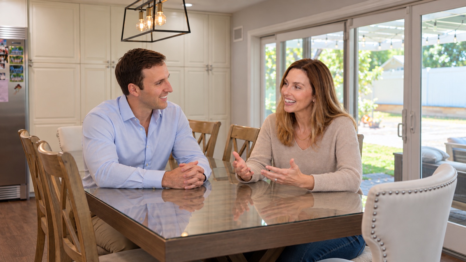AI storyboard · Sitting at the dining table talking, unscripted, wide and tight angles