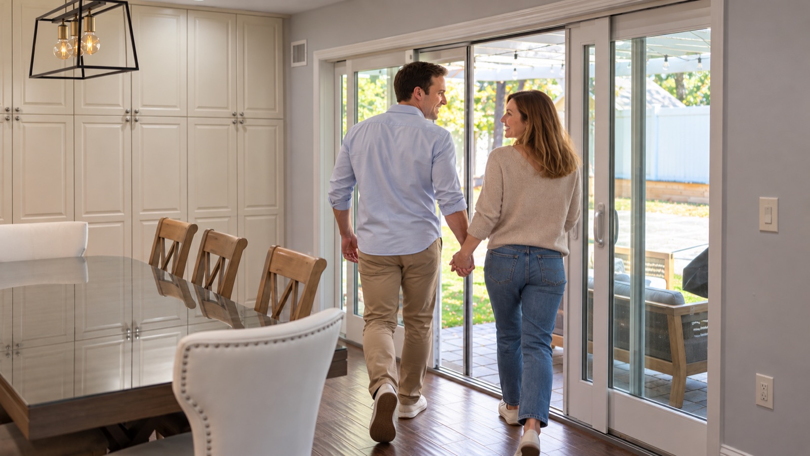 AI storyboard · Walking through the back door into the yard, holding hands or carrying something