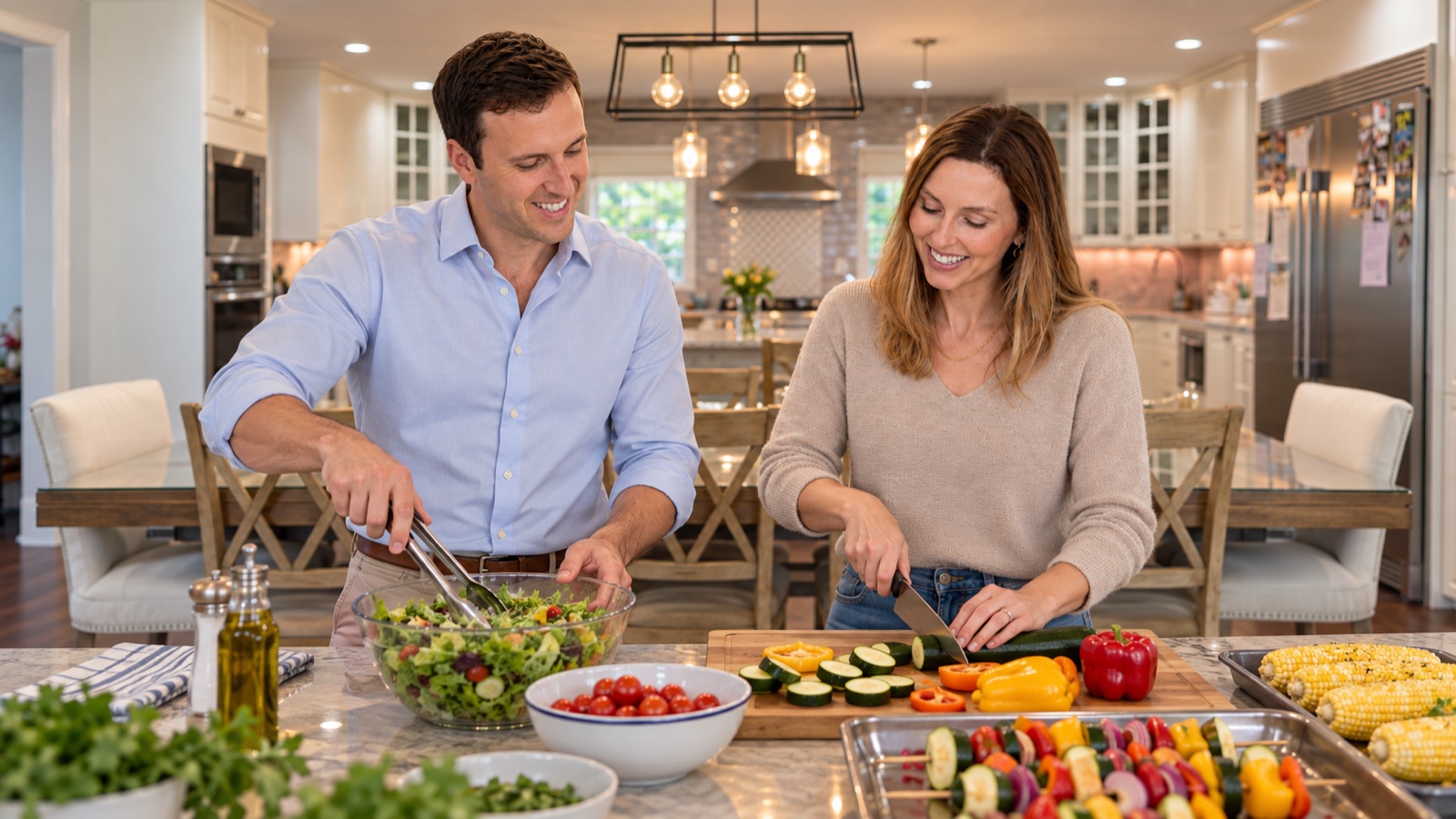 AI storyboard · Prepping food at the island for the cookout
