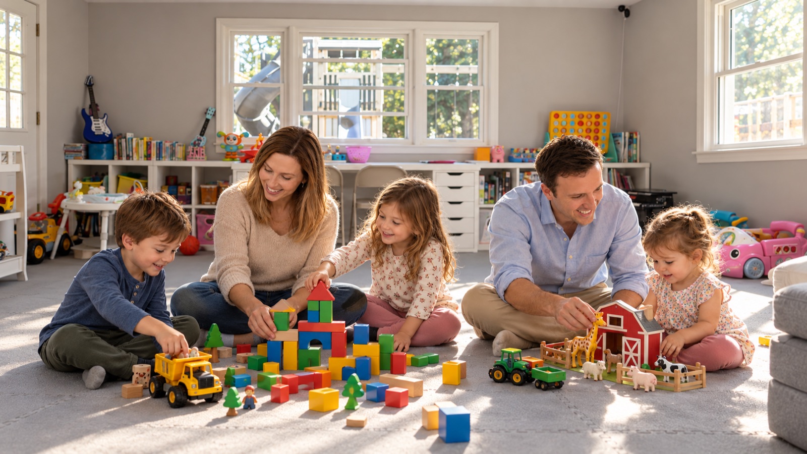 AI storyboard · Wide: kids playing, natural light through the big windows