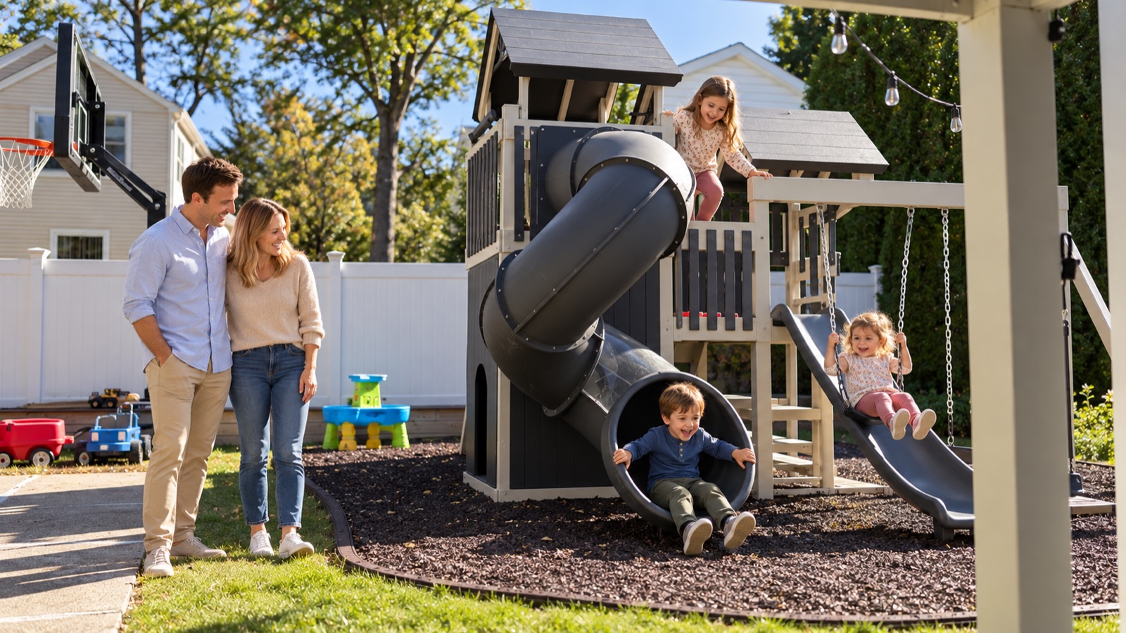 AI storyboard · Kids on the slides and swings