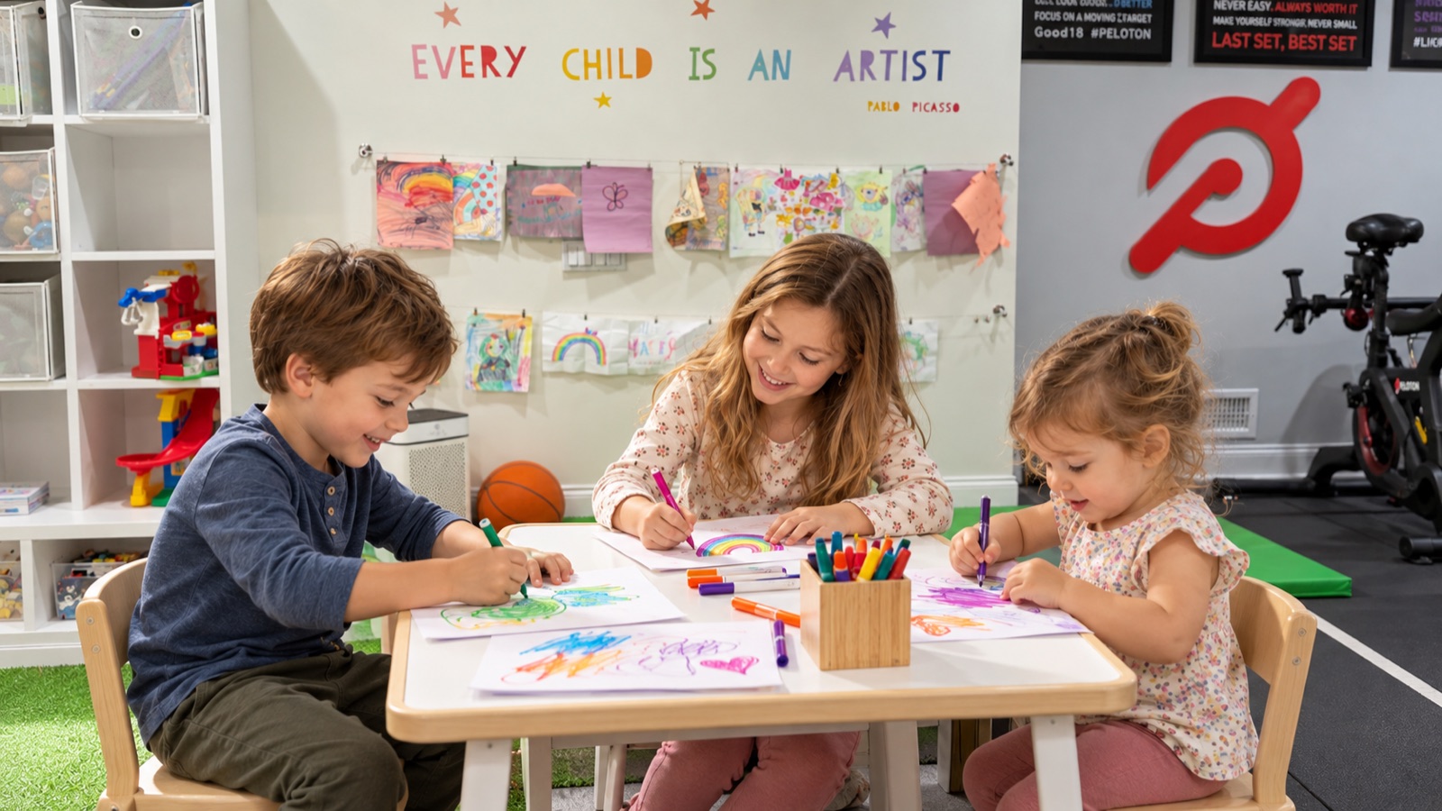 AI storyboard · Kids drawing at a table, overhead and side angles