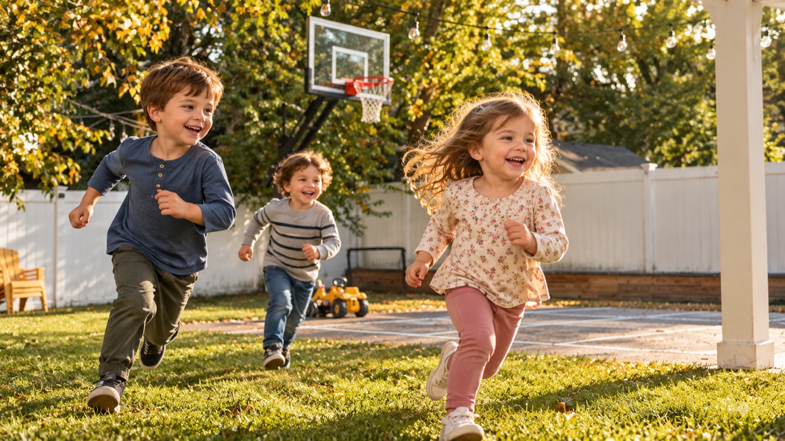 AI storyboard · Kids running across the yard
