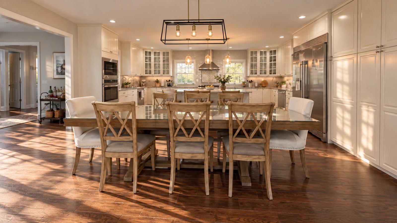 AI storyboard · Morning light across the kitchen and dining table